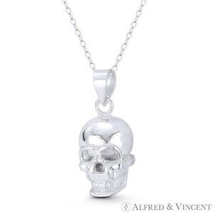 Skull / Skeleton Head Dia De Los Muertos Charm Pendant in .925 Sterling Silver